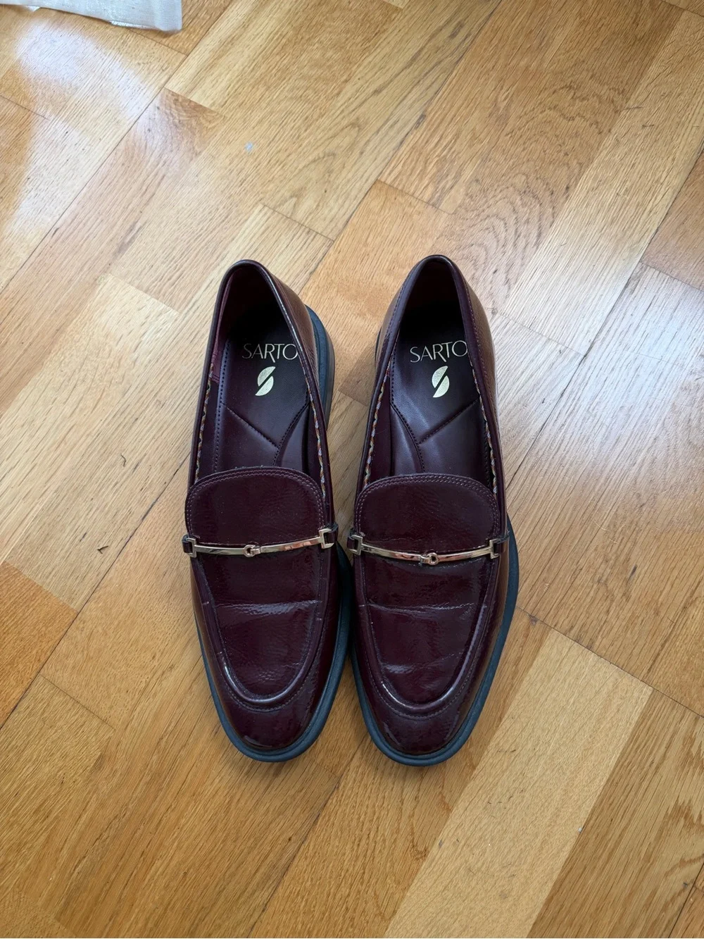 Franco Sarto Burgundy Leather Wedge Loafers with Gold Bit